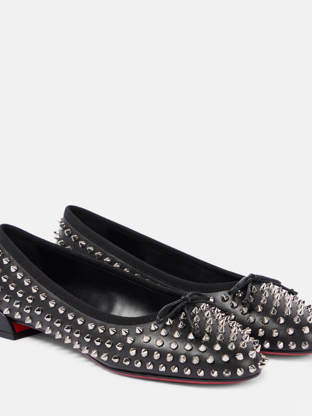 Christian Louboutin Black Studded Leather Ballet Flats with Red Sole